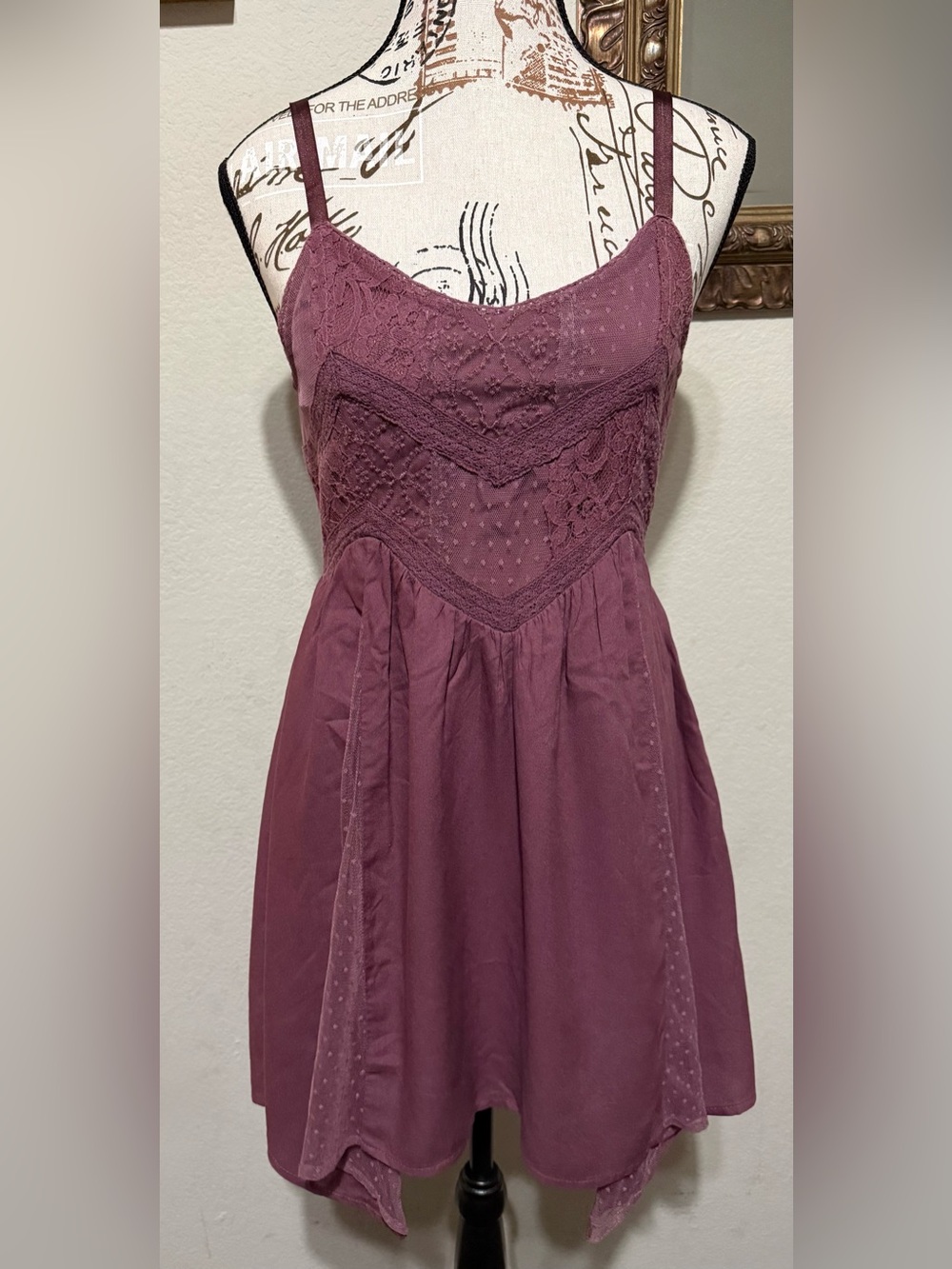American Eagle Outfitters Mauve Lace Yoke Midi Dress